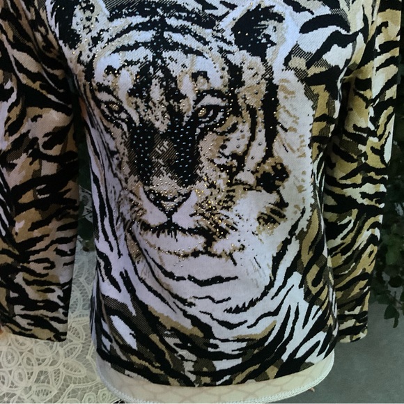 Griffith Gray St John Sz P Lion 🦁 paillette rhinestone dress Evening Sweater - Picture 4 of 6